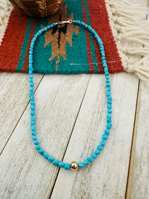 Handcrafted Turquoise Gold & Sterling Silver Beaded Necklace