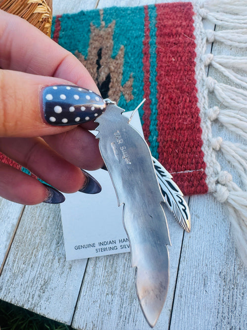 Handcrafted Sterling Silver Beaded Feather Dangle Earrings