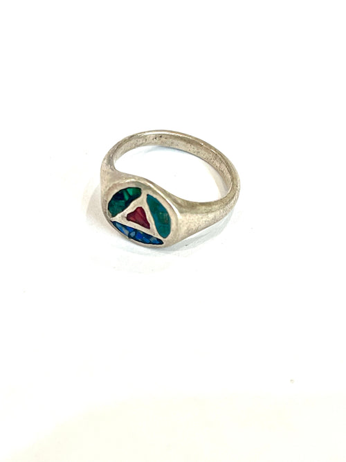 Old Pawn Vintage Sterling Silver & Multi Stone Sz 6 Ring