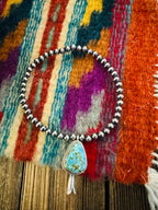 Handcrafted 3mm Sterling Silver Pearl & Turquoise Blossom Stretch Bracelet