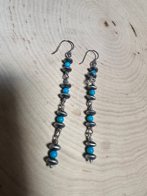Handmade Turquoise And Sterling Silver Beaded Dangle Earringsl