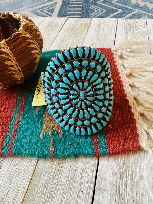 Old Pawn Sterling Silver & Turquoise Cluster Cuff Bracelet /