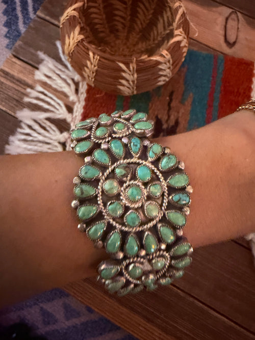 Handcrafted Old Pawn Sterling Silver & Turquoise Cuff Bracelet