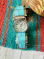 Handcrafted Old Pawn Vintage Turquoise & Sterling Silver Inlay Watch