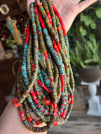 Navajo Hubei Turquoise Beaded Necklace with Sterling Silver and Bamboo Coral by Kirby Smith: 13 To Choose From!