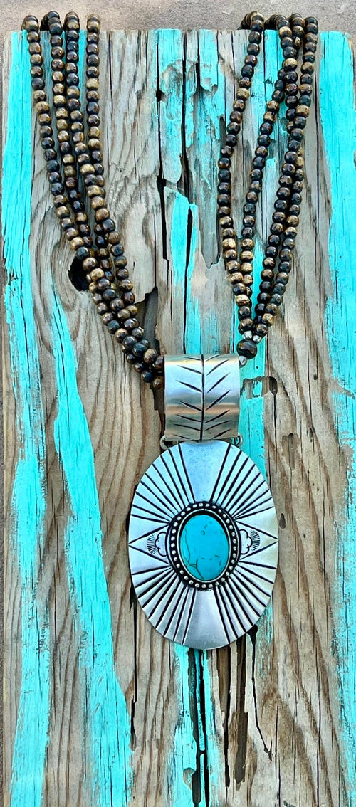 Silver-Plated Brass Pendant on Brown Beaded Necklace