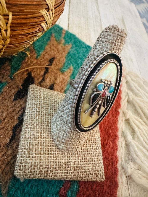 Old Pawn Navajo Sterling Silver & Multi Stone Dragonfly Ring Size 7