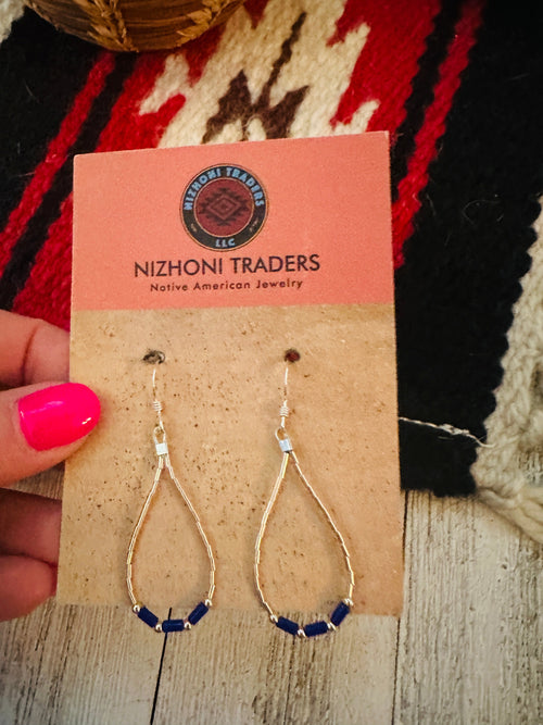 Handcrafted Sterling Liquid Silver & Lapis Beaded Dangle Earrings