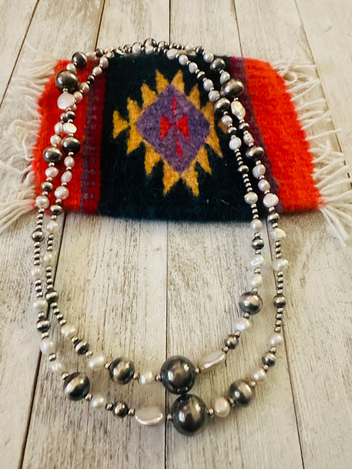 Handcrafted Pearl & Freshwater Pearl Beaded Necklace 42”