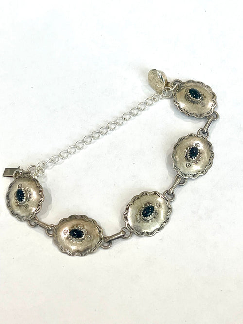 Old Pawn Vintage Sterling Silver & Onyx Link Bracelet