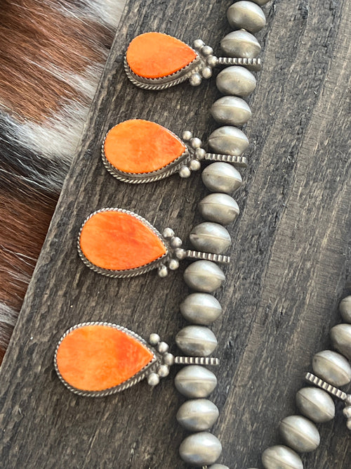 Handcrafted Sterling Silver And Orange Spiny Oyster Shell Dragonfly Bead Necklace by Selena Warner