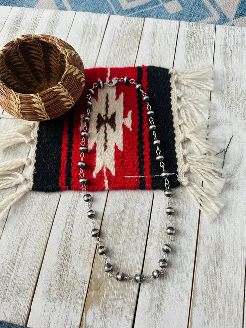 Navajo Sterling Silver Beaded Rosary Style Necklace 22”