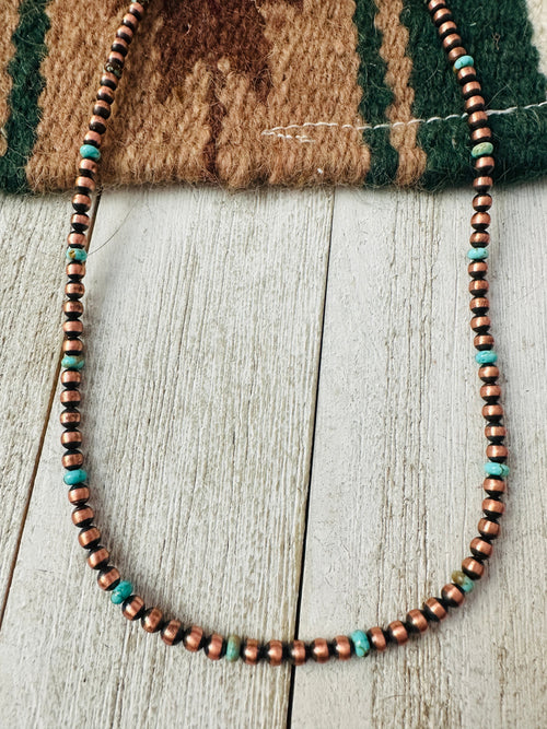 Handcrafted Turquoise & Copper 16” Beaded Necklace