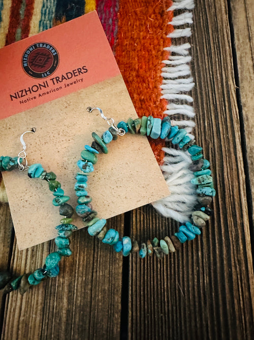 Handcrafted Turquoise & Sterling Silver Beaded Dangle Hoop Earrings