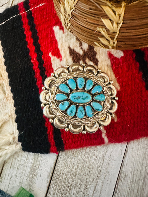 Vintage Old Pawn Navajo Turquoise & Sterling Silver Pendant, Signed