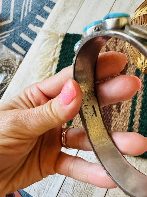 Old Pawn Navajo Sterling Silver & Sleeping Beauty Turquoise Cuff Bracelet /