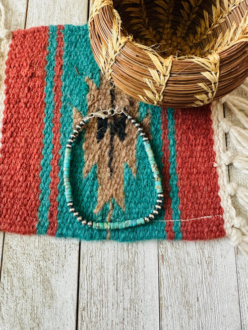 Navajo Sterling Silver Pearl & Turquoise Beaded Bracelet