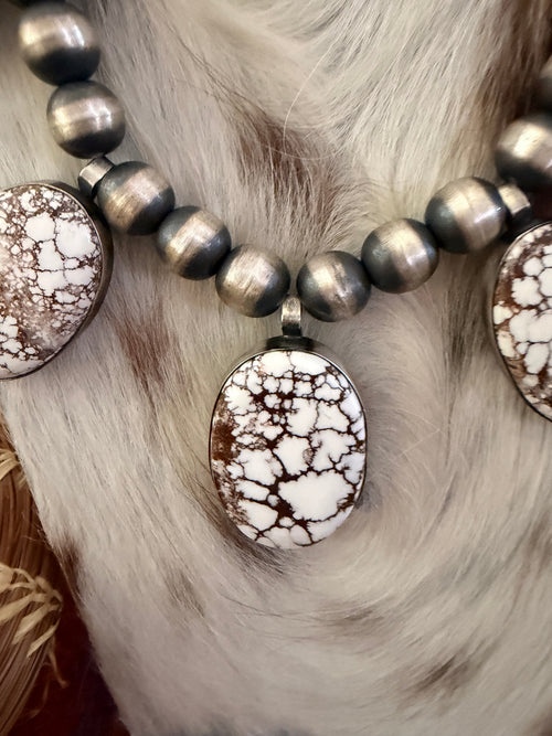 Handcrafted Wild Horse & Sterling Silver Beaded Necklace