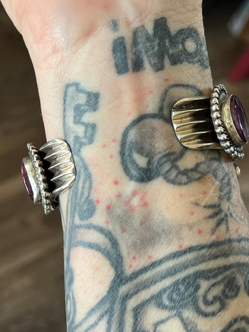 Handcrafted Sterling Silver and Purple Spiny Oyster Shell Cuff Bracelet by Tyler Brown /