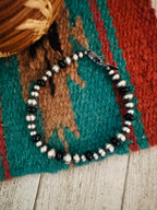 Navajo Black Onyx and Sterling Silver Pearl Beaded Bracelet