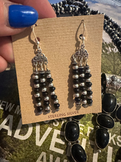 Handmade Sterling Silver Onyx Beaded Naja Necklace Set By Dan Dodson