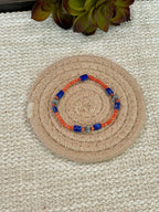 ** 4TH OF JULY ** Handmade Sterling Silver, Coral & Lapis Beaded Bracelet Signed Nizhoni