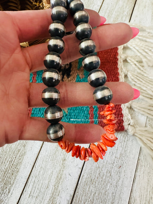 Handcrafted Sterling Silver Pearl & Spiny Beaded Necklace