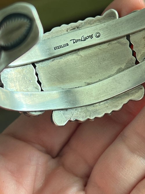 Old Pawn Don Lucas Split Stamped Sterling Silver and Multi Stone Cluster Cuff