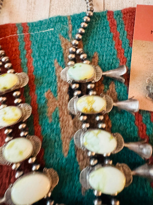 Navajo Palomino Variscite Turquoise & Sterling Silver Squash Blossom Necklace Set by Kee Yazzie Jr.