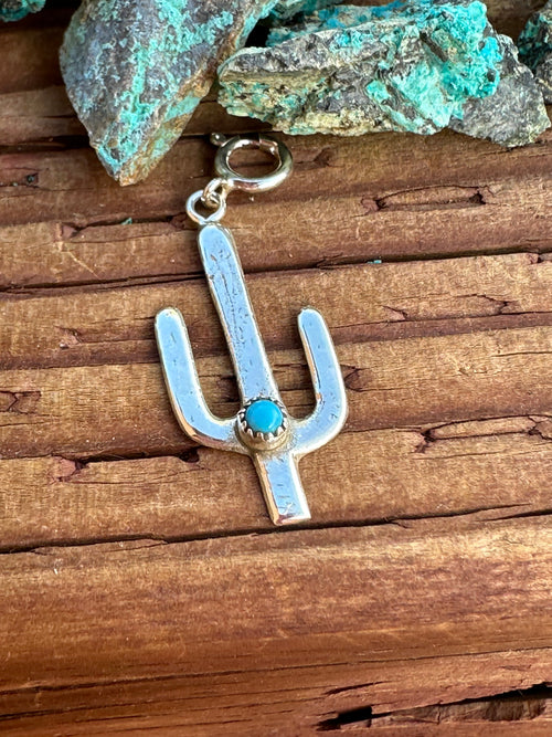 Handcrafted Sterling Silver and Turquoise Saguaro Charm