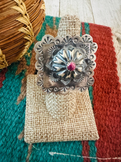 Old Pawn Navajo Sterling Silver & Purple Spiny Concho Ring Size 7