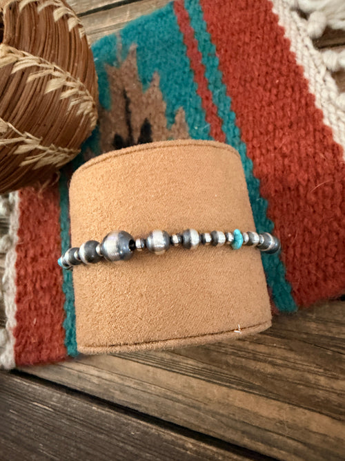Handcrafted Turquoise & Sterling Silver Pearl Beaded Bracelet