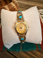 Handcrafted Old Pawn Turquoise & Sterling Silver 12K Gold Plated Watch Cuff
