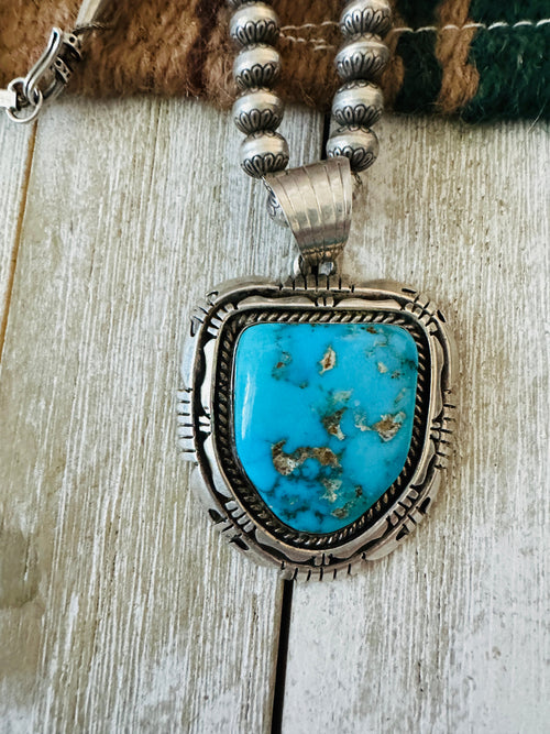 Vintage Old Pawn Sterling Silver Navajo Pearl & Turquoise Beaded Necklace