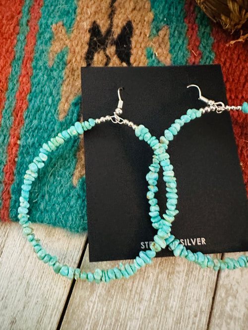 Navajo Turquoise & Sterling Silver Pearl Beaded Hoop Earrings