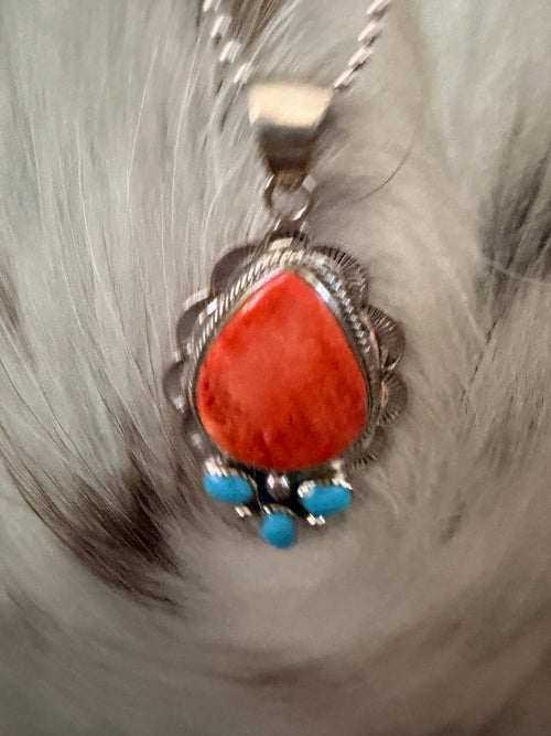 Old Pawn Handcrafted Spiny Oyster & Turquoise Necklace