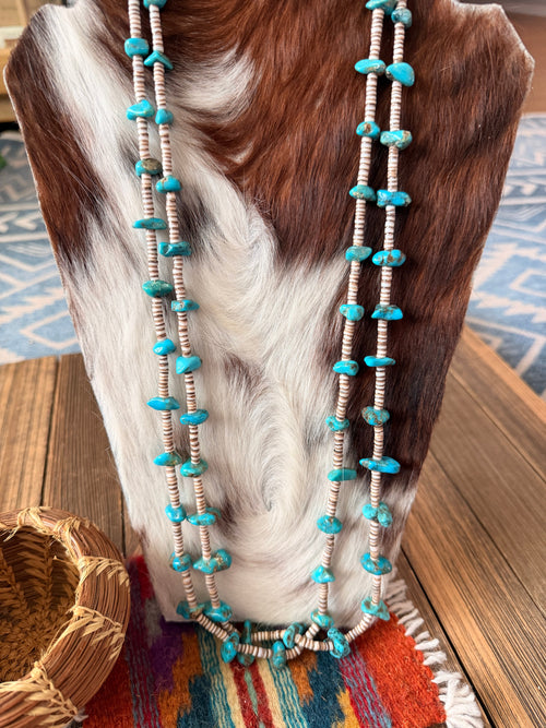 Old Pawn Handcrafted Turquoise & Heishi Beaded 30” Necklace