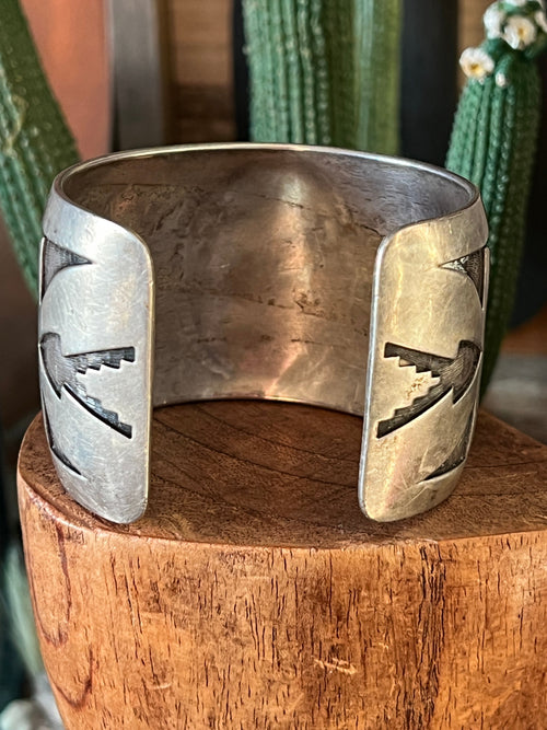Vintage Old Pawn Sterling Silver and Morenci Turquoise Overlay Cuff Bracelet, Unsigned
