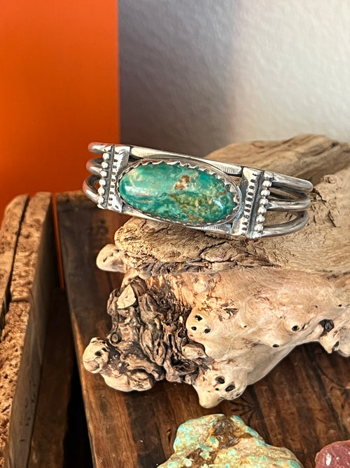 Hand Forged Old Pawn Sterling Silver & Turquoise Cuff Bracelet by Santa Fe Artist, Buffalo: The Cameo