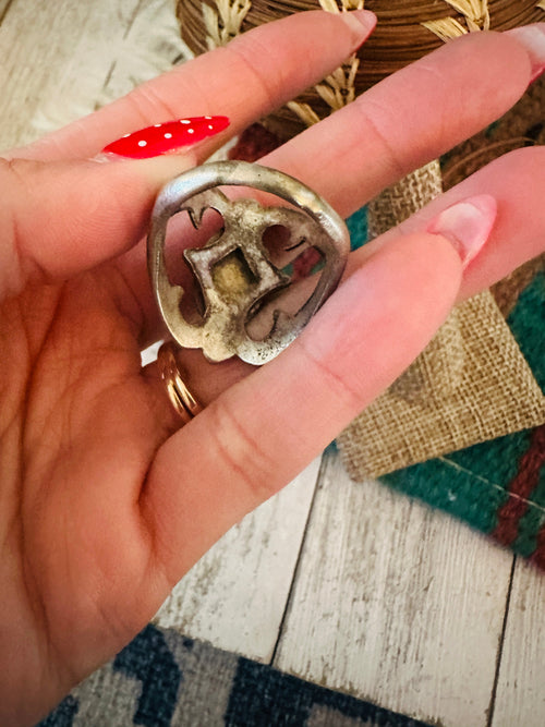 Old Pawn Navajo Sterling Silver & Coral Ring Size 10.5