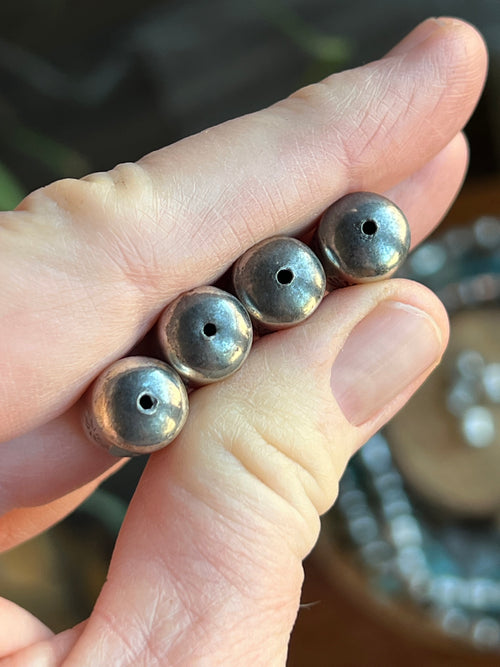 Handmade Stamped Sterling Silver Barrel Beads, High Noon