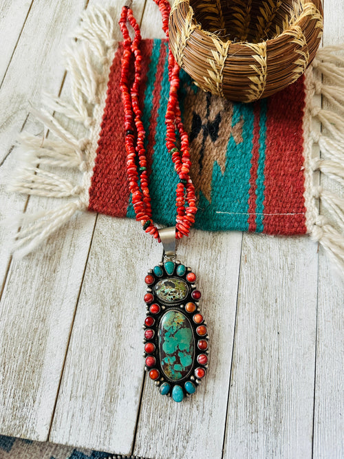 Handcrafted Sterling Silver, Spiny & Turquoise Cluster Beaded Necklace