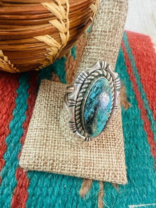 Old Pawn Navajo Sterling Silver & Turquoise Ring Size 10