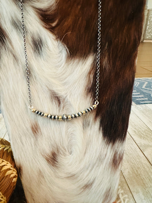 Navajo Sterling Silver & Gold Beaded Chain Necklace
