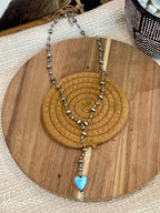 Gorgeous Handmade Sterling Silver & Golden Hills Turquoise Beaded Lariat Heart Necklace