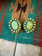 Old Pawn Navajo Sterling Silver & Turquoise Cluster Clip On Earrings