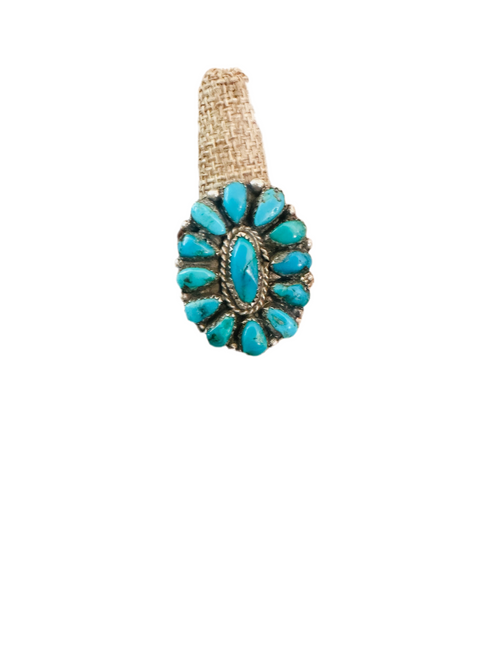 Old Pawn Navajo Sterling Silver & Kingman Turquoise Cluster Ring Size 9.5