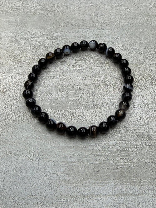 Black Banded Agate 4mm Beaded Stretch Bracelet