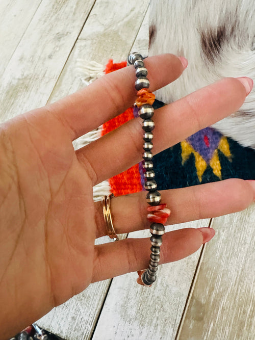 Handcrafted Sterling Silver & Spiny Oyster Beaded Necklace