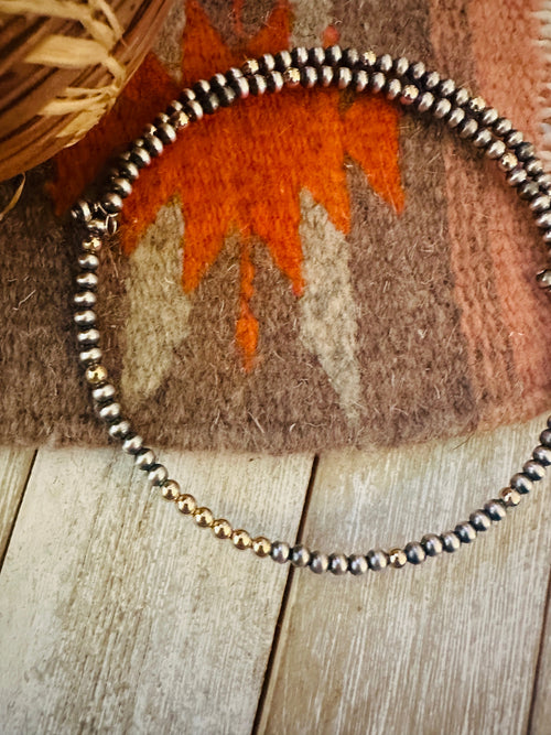 Navajo Sterling Silver & Gold Beaded Wrap Choker Necklace